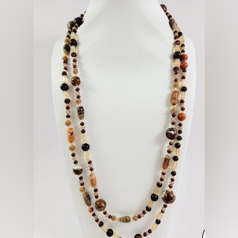 Jasper and Glass Beaded Long Necklace